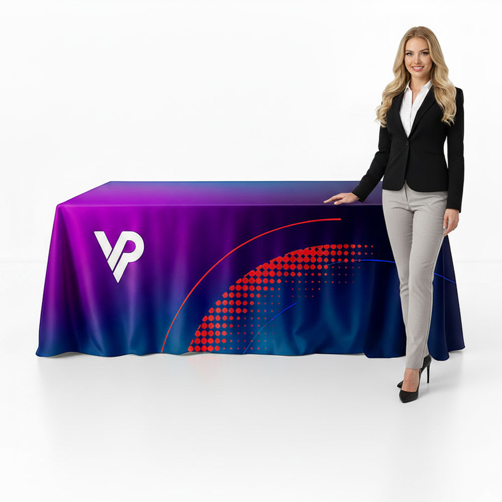 Nappe imprimée personnalisée (Logo) | 200g Polyester, impression par sublimation | Couverture de table pour foires et événements