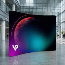 Ścianka tekstylna reklamowa łukowa z nadrukiem firmowym | Producent vp